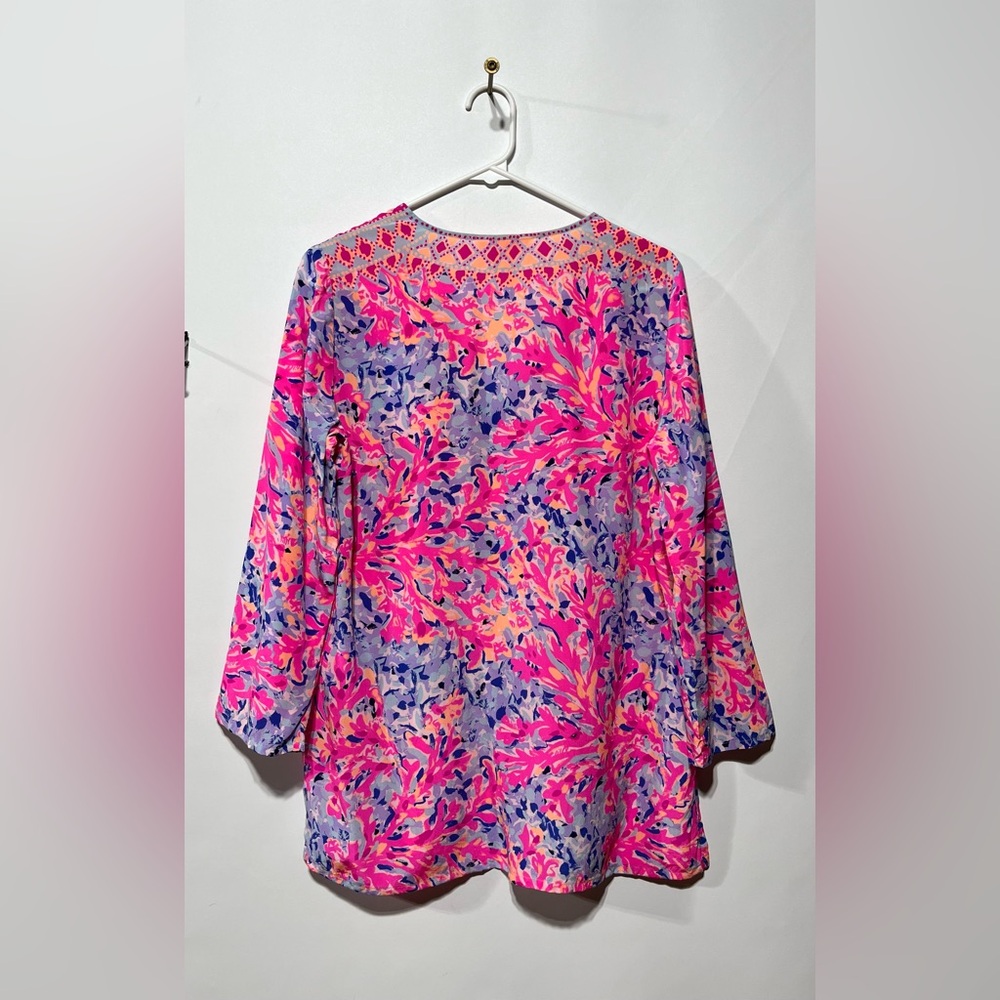 Lilly‎ Pulitzer Renato Silk Tunic In Palm Beach Coral Women’s Size Small - Picture 2 of 5